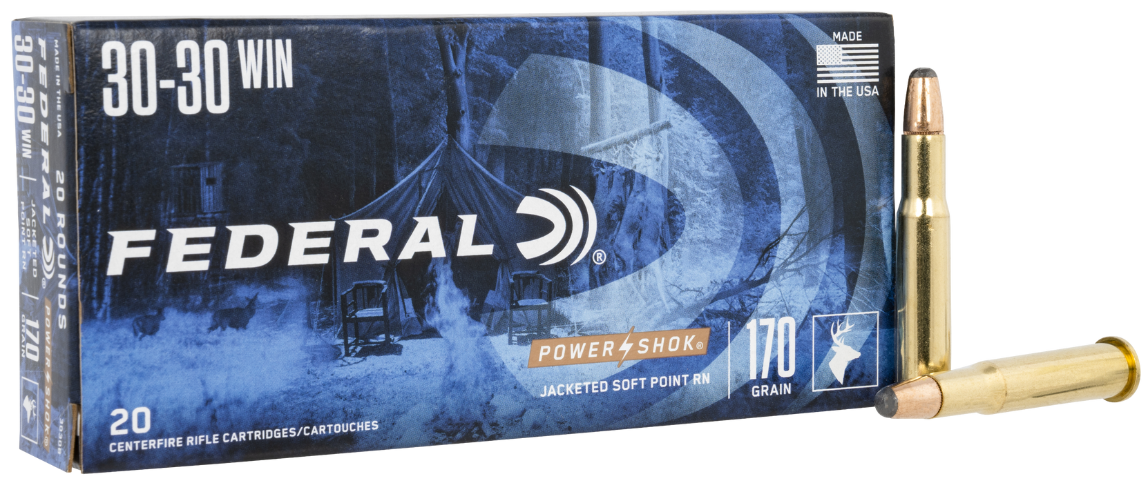 Federal Power-Shok Hunting .30-30 Win 170 Gr Jacketed Soft Point (JSP) 20 Per Box