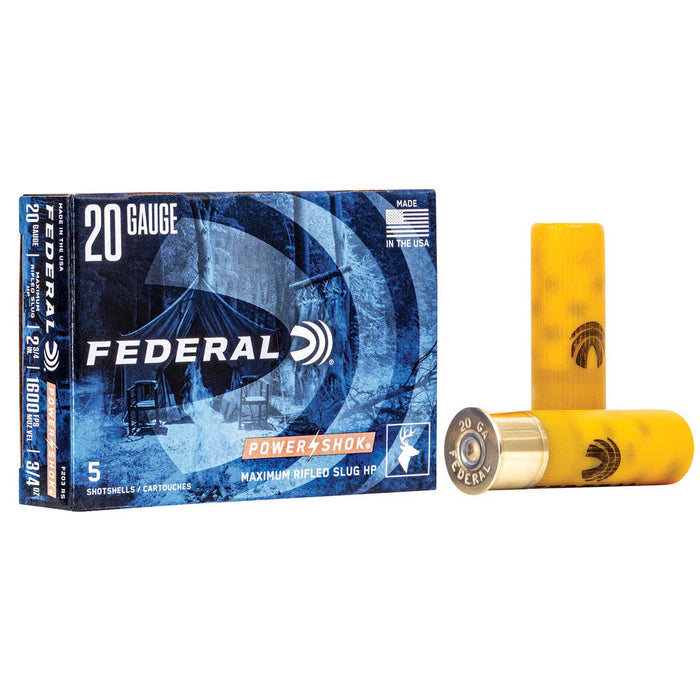 Federal Power-Shok 20 Gauge 2.75" 3/4 oz/328 gr Rifled Slug Shot 5 Per Box