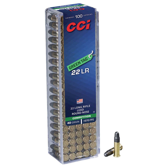 CCI .22 LR 40 gr Green Tag Competition Round Nose Ammunition - 100 Round Box