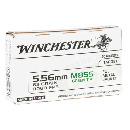 Winchester USA M855 Green Tip 5.56x45mm NATO 62 gr Full Metal Jacket (FMJ) 20 Per Box