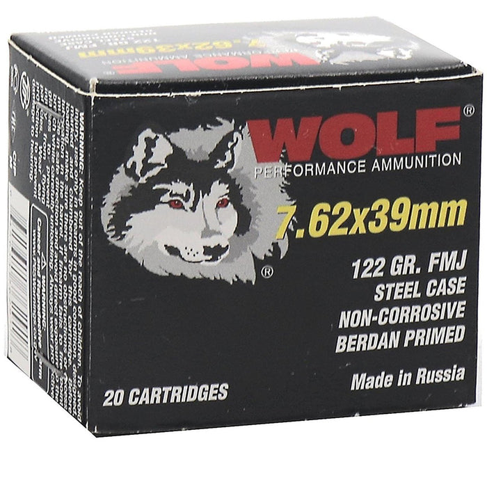 Wolf 7.62x39mm 122gr Performance FMJ Ammunition - 20 Round Box