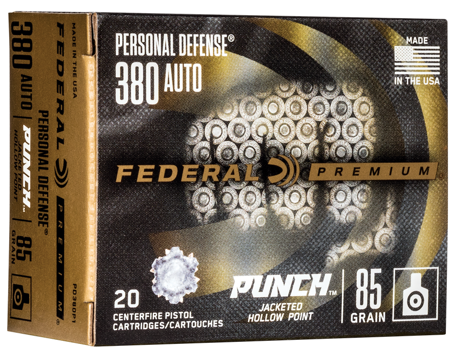 Federal Premium Defense Punch .380 ACP 85 gr Jacketed Hollow Point (JHP) 20 Per Box