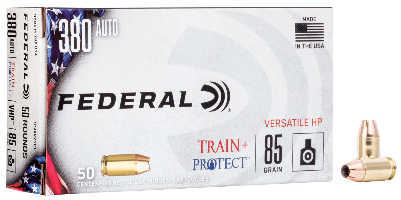 Federal Train + Protect Training .380 ACP 85 gr Versatile Hollow Point (VHP) 50 Per Box