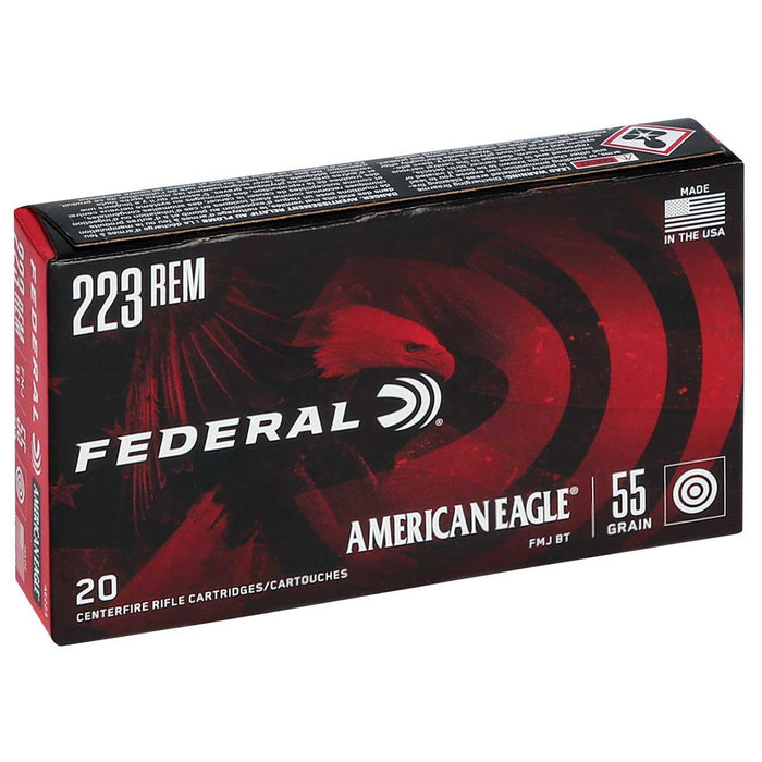 Federal American Eagle .223 Rem 55 gr Full Metal Jacket Boat-Tail (FMJBT) 20 Per Box