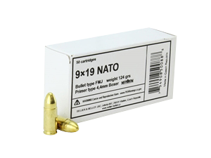 Sellier & Bellot 9mm NATO 124 gr Full Metal Jacket (FMJ) 50 Per Box