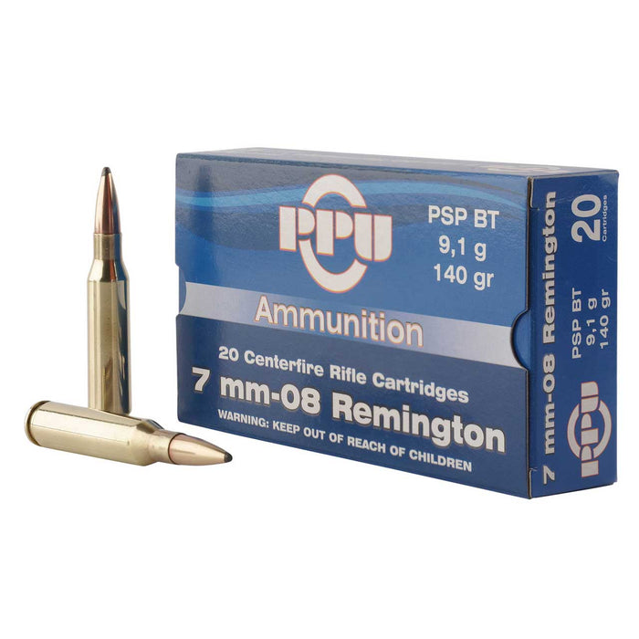 PPU Metric Rifle 7mm-08 Rem 140 gr Pointed Soft Point Boat-Tail (PSPBT) 20 Per Box