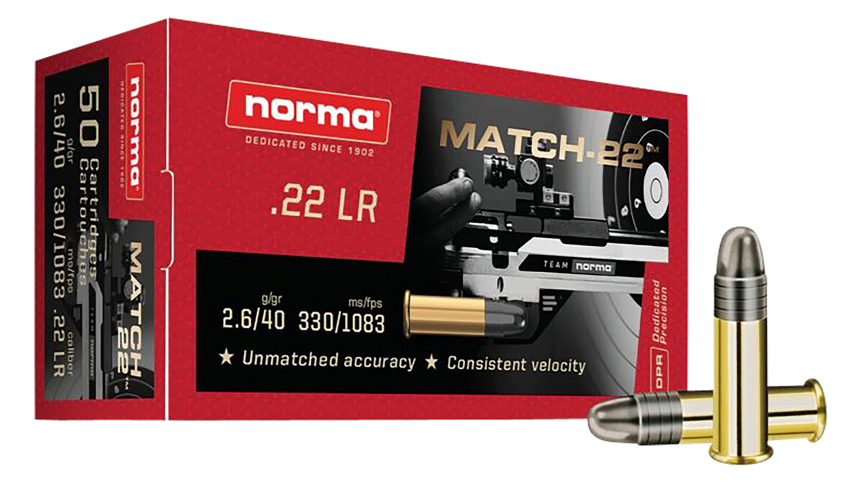 Norma .22LR 40 gr Dedicated Precision MatchcLead Round Nose Ammunition - 50 Round Box