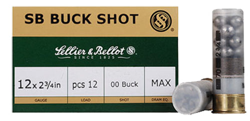 Sellier & Bellot Hunting 12 Gauge 2.75" 12 Pellets 1 1/4 oz 00 Buck Shot 25 Per Box