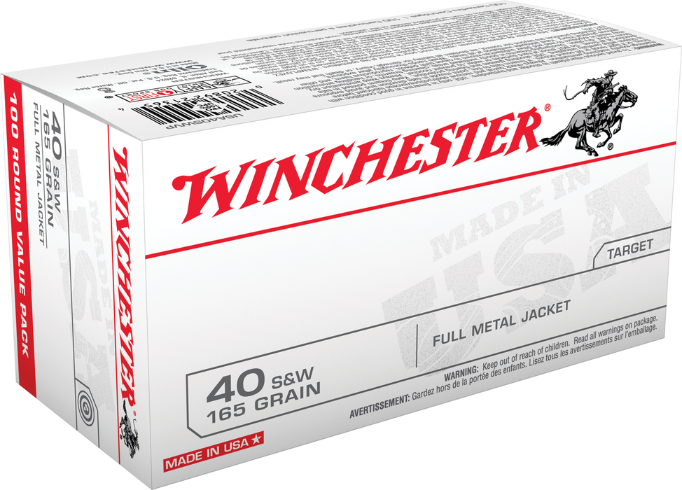 Winchester .40 S&W 165 gr USA Full Metal Jacket Ammunition - 100 Round Box