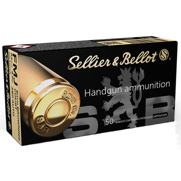 Sellier & Bellot .380 ACP 92 gr Full Metal Jacket Ammunition - 50 Round Box