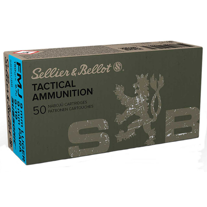 Sellier & Bellot Handgun 9mm Luger Subsonic 150 gr Full Metal Jacket (FMJ) 50 Per Box