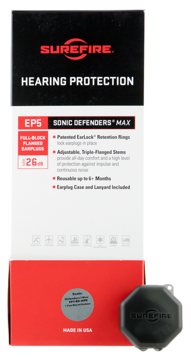 SureFire EP5 Sonic Defenders Max Polymer 26 dB Full Block Black Medium Adult 25 Pair