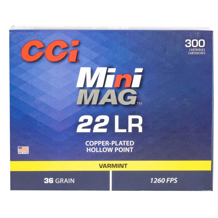 CCI Mini-Mag Varmint .22 LR 36 gr Jacketed Hollow Point (JHP) 300 Per Box