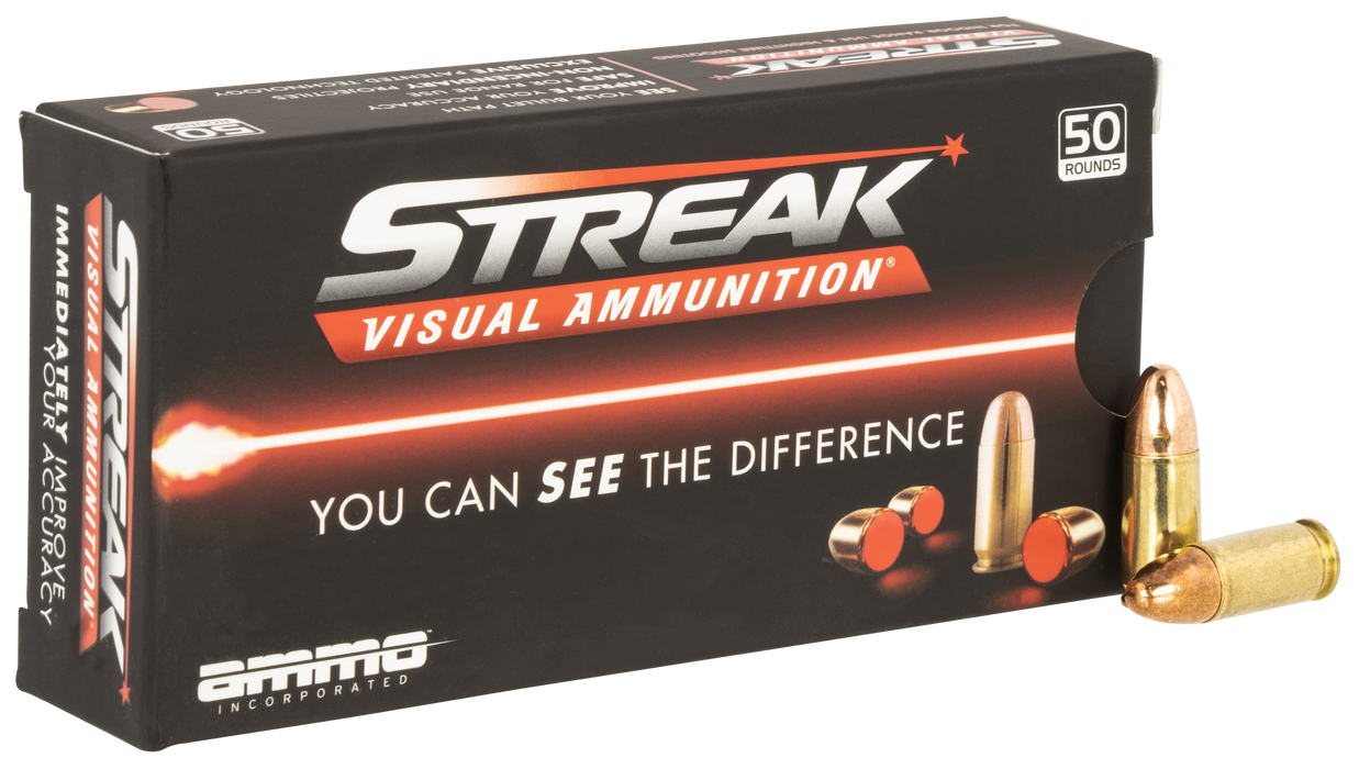 Ammo Inc Streak Visual (Red) Self Defense 9mm 124 Gr Total Metal Case (TMC) 50 Per Box