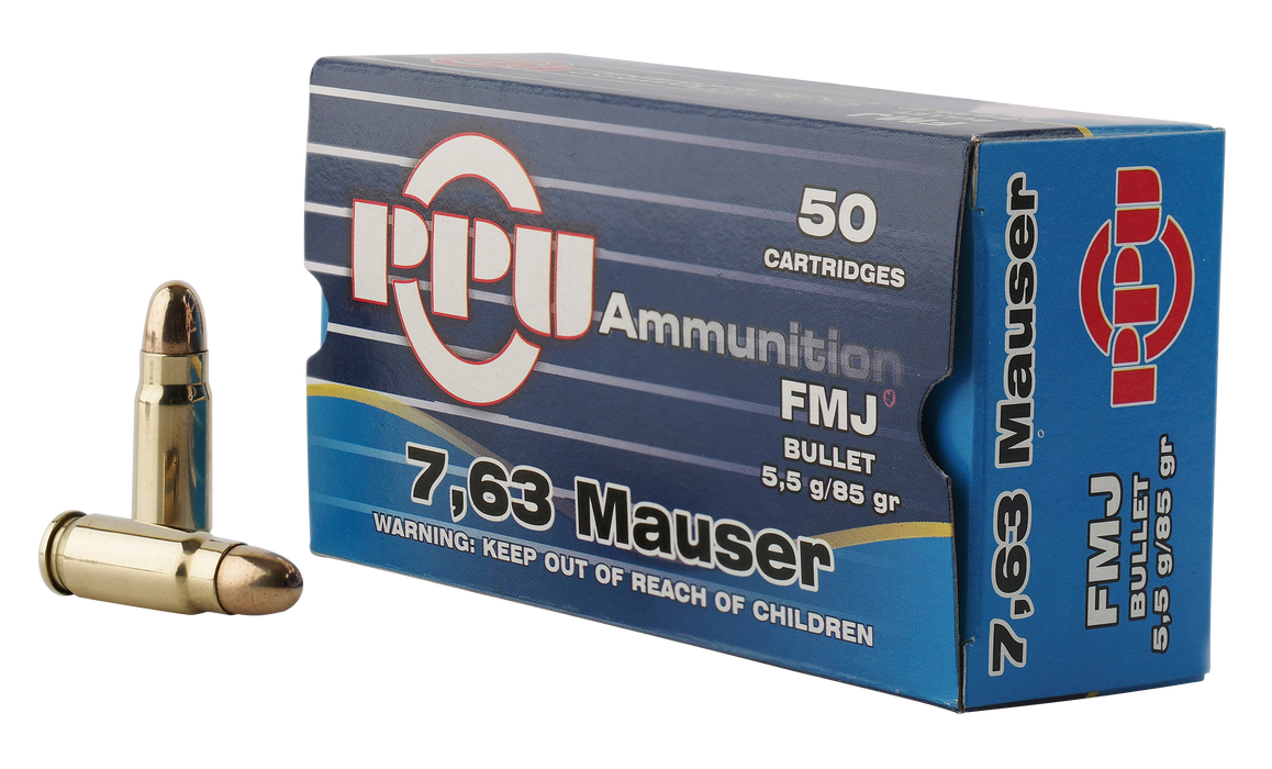 PPU 7.63mm Mauser 85 Gr Full Metal Jacket (fmj) 50 Per Box
