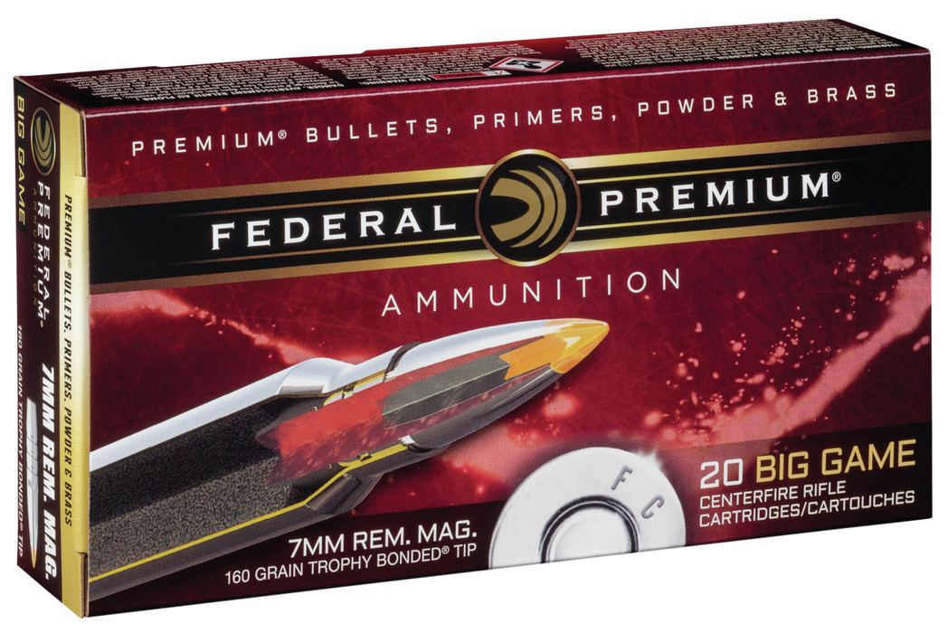 Federal Premium Hunting 7mm Rem Mag 160 Gr Trophy Bonded Tip 20 Per Box