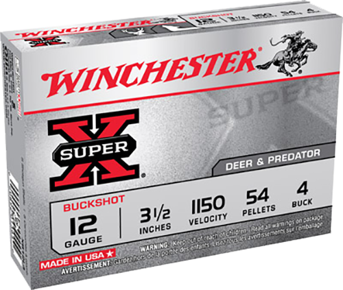 Winchester Ammo Super-X 12 Gauge 3.50" 54 Pellets 4 Buck Shot 5 Per Box