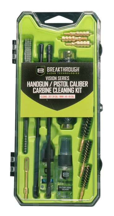 Breakthrough Clean Vision Series Cleaning Kit Multi-caliber Handgun, Nylon Bristles, 15 Pieces, Plastic Case