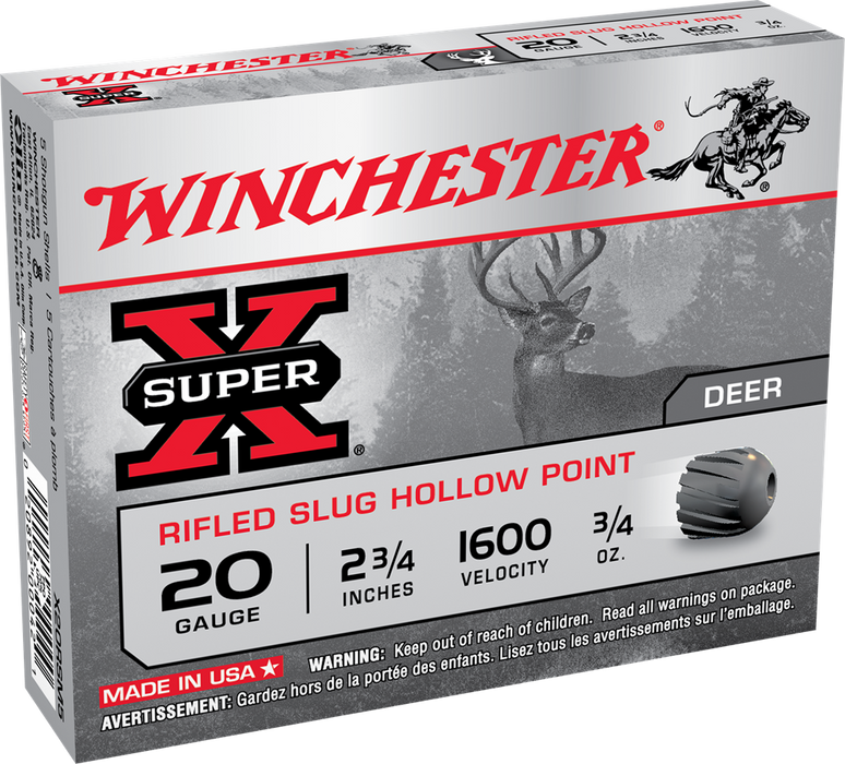 Winchester Ammo Super-X 20 Gauge 2.75" 3/4 Oz Rifled Slug Shot 5 Per Box