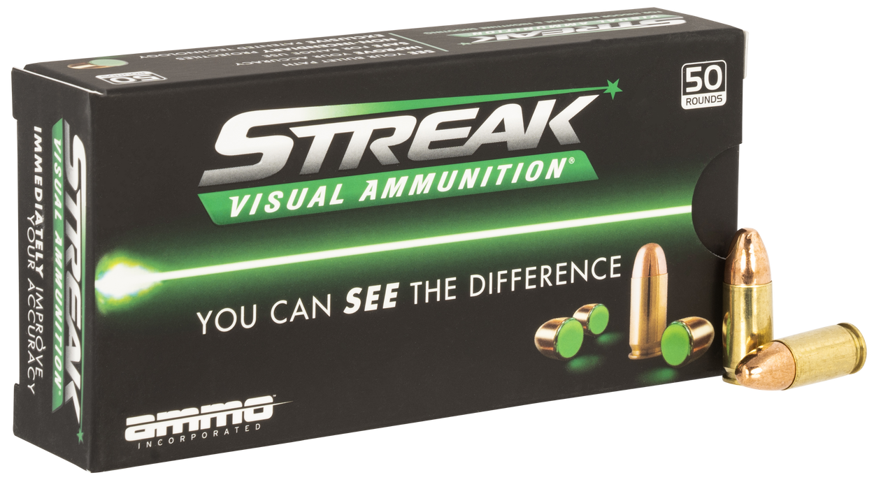 Ammo Inc Streak Visual (Green) Self Defense 9mm 124 Gr Total Metal Case (TMC) 50 Per Box