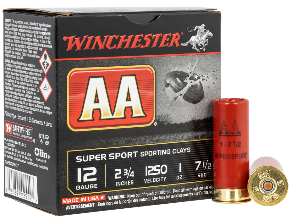 Winchester Ammo AA Super Sport Sporting Clay 12 Gauge 2.75" 1 Oz 7.5 Shot 25 Per Box