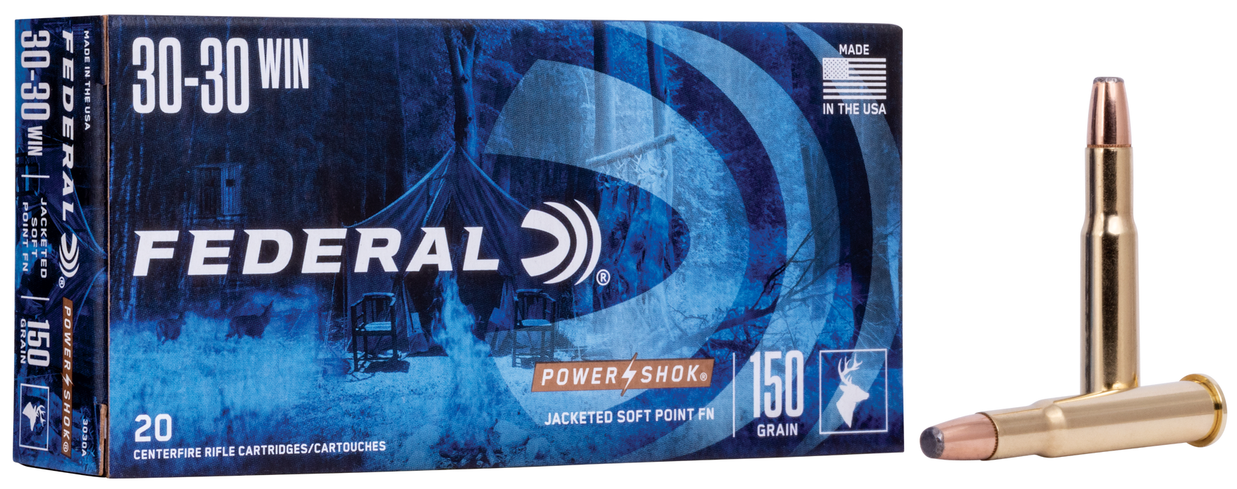 Federal Power-Shok Hunting .30-30 Win 150 Gr Jacketed Soft Point (JSP) 20 Per Box