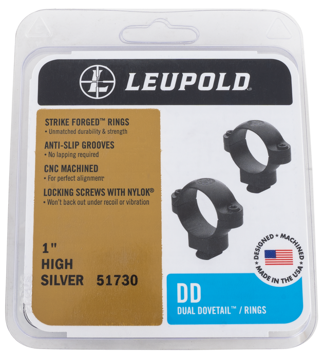 Leupold Dual Dovetail Scope Ring Set Dual Dovetail High 1" Tube Silver Steel