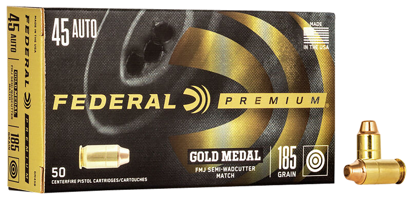 Federal Premium Gold Medal .45 ACP 185 Gr Full Metal Jacket Semi-wadcutter (FMJ) 50 Per Box
