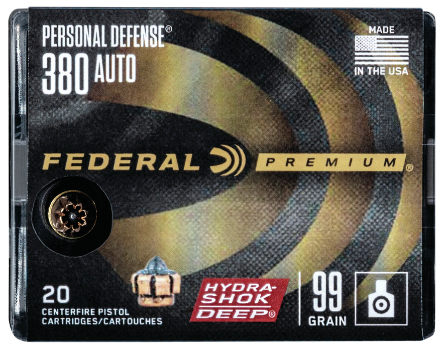Federal Premium Personal Defense .380 ACP 99 Gr Hydra-Shok Deep Hollow Point 20 Per Box