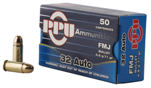 PPU Handgun .32 ACP 71 Gr Full Metal Jacket (FMJ) 50 Per Box