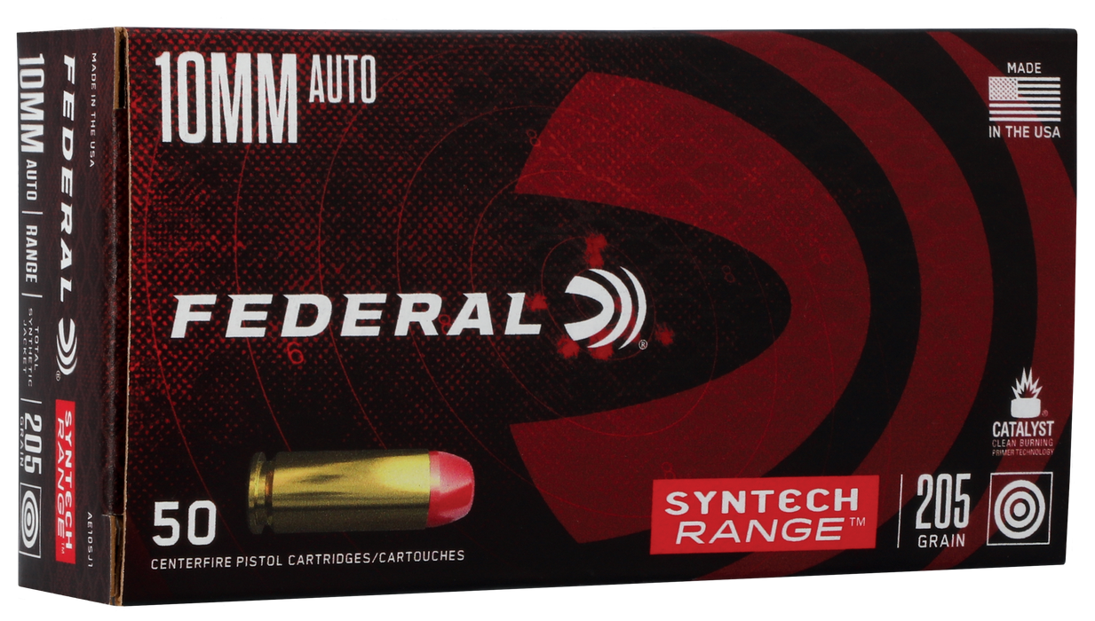 Federal Syntech Range 10mm Auto 205 Gr Total Syntech Jacket Flat Nose (JFN) 50 Per Box