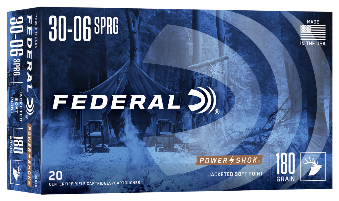 Federal Power-Shok Hunting .30-06 Springfield 180 Gr Jacketed Soft Point (JSP) 20 Per Box