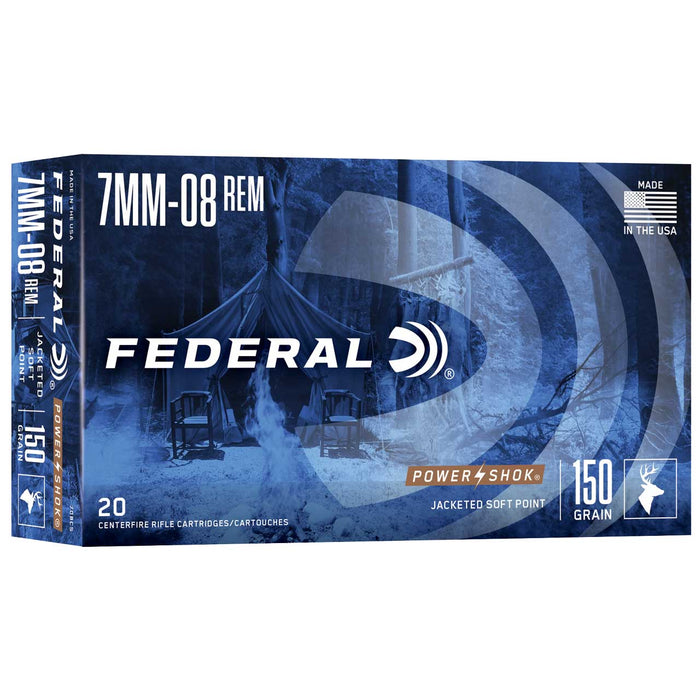 Federal Power-Shok Hunting 7mm-08 Rem 150 Gr Jacketed Soft Point (JSP) 20 Per Box