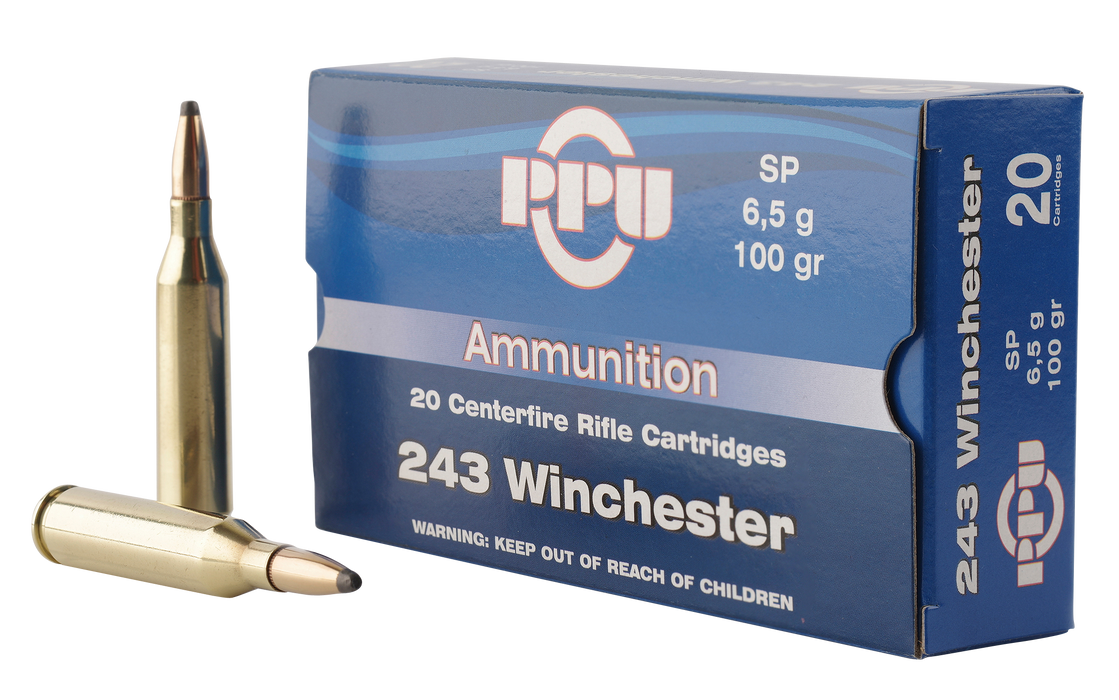 PPU Standard Rifle. 243 Win 100 Gr Soft Point (SP) 20 Per Box