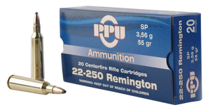 PPU Standard Rifle .22-250 Rem 55 Gr Soft Point (SP) 20 Per Box