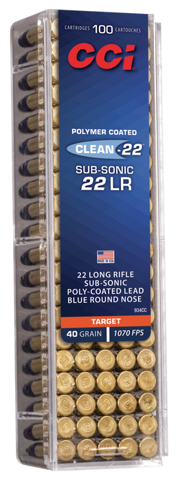 CCI Clean-22 Subsonic .22 LR 40 Gr Blue Poly-Coated Lead Round Nose (LRN) 100 Per Box
