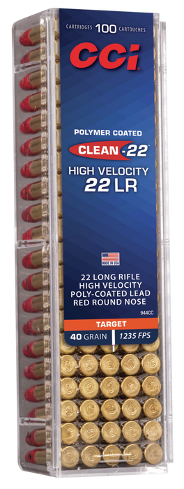 Cci 944cc Clean-22 High Velocity 22 Lr 40 Gr 1235 Fps Red Poly-coated Lead Round Nose (lrn) 100 Bx/50 Cs
