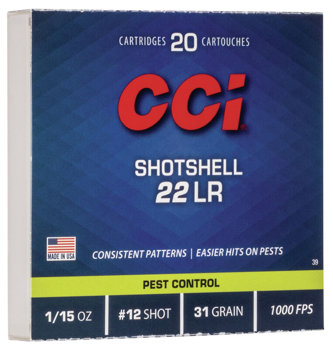 CCI Pest Control Shotshell .22 LR 31 Gr #12 Shot 20 Per Box