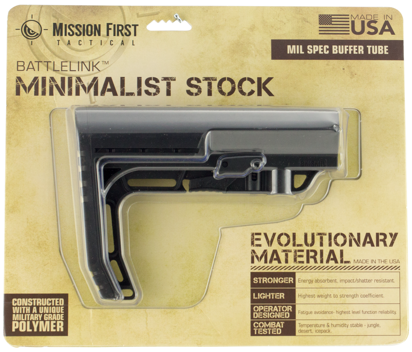 Mission First Tactical Bmsmil Battlelink Minimalist Stock Collapsible Black Synthetic For Ar-15, M16, M4 With Mil-spec Tube (tube Not Included)