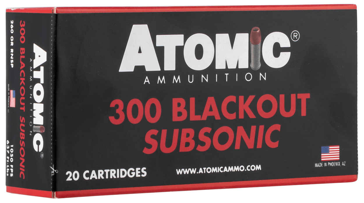 Atomic Rifle Subsonic .300 Blackout 260 Gr Round Nose Soft Point Boat-Tail (SPBT) 20 Per Box