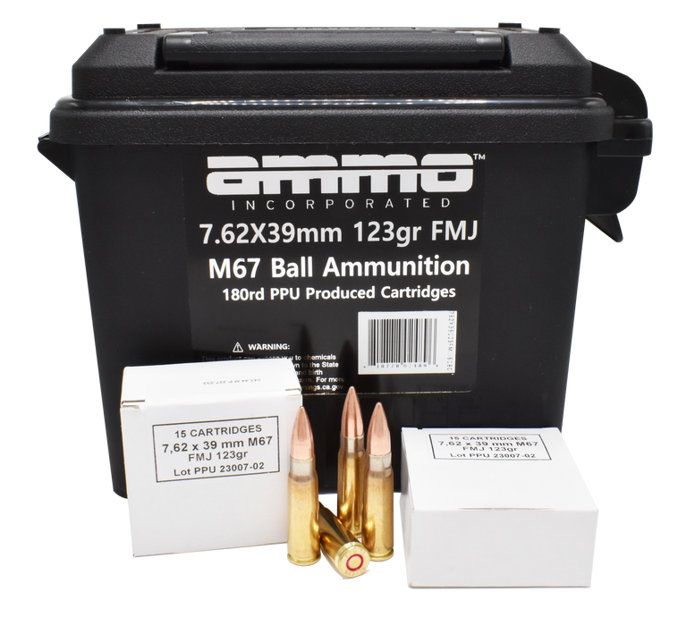 Ammo Inc 7.62x39mm 123 gr Full Metal Jacket 180 Round Can