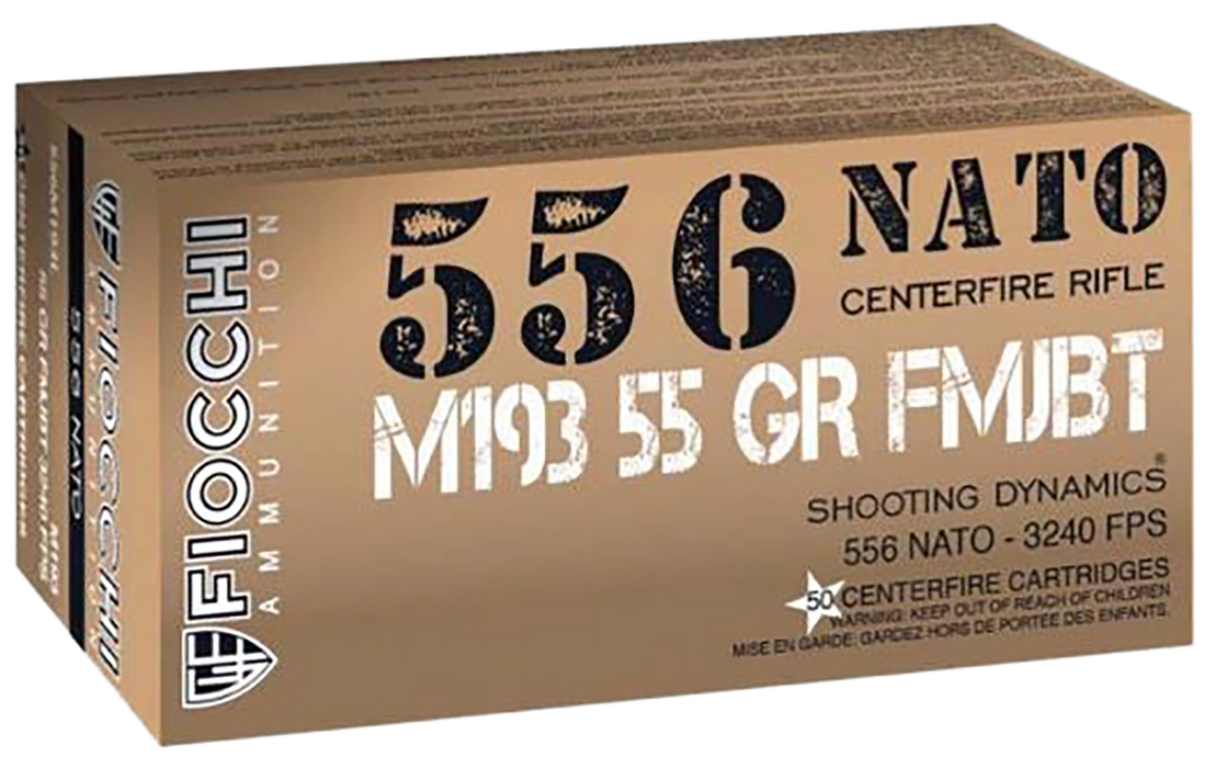 Fiocchi 5.56 x 45mm NATO 55 gr Full Metal Jacket Boat Tail Ammunition - 50 Per Box