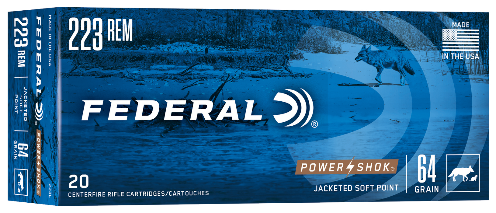 Federal Power-Shok .223 Rem 64 gr Jacketed Soft Point 20 Per Box