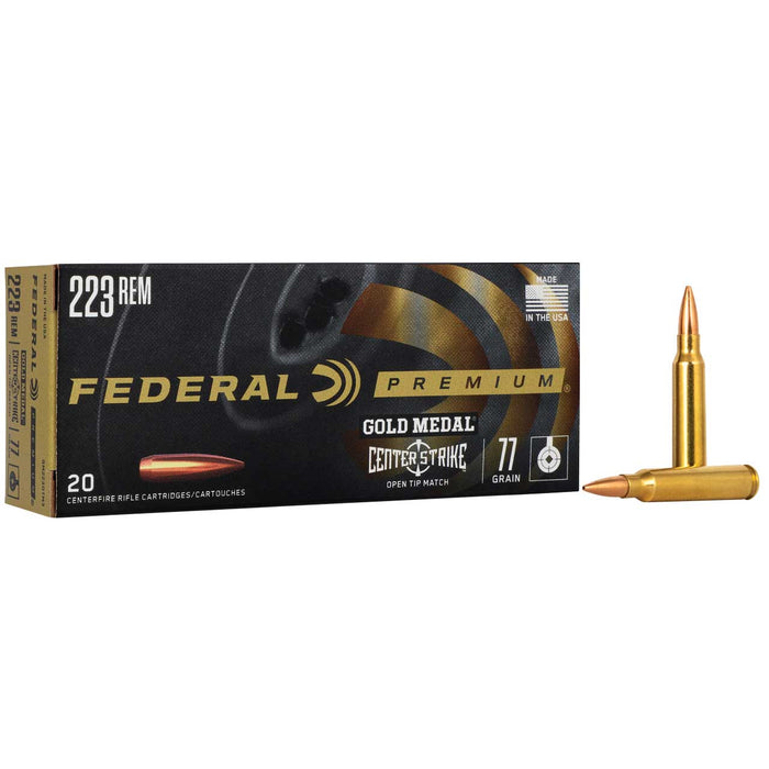 Federal Premium Gold Medal .223 Rem 77 gr Open Tip Match 20 Per Box