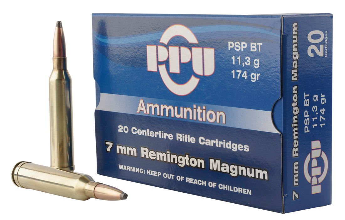 PPU Standard Rifle  7mm Rem Mag 174 gr Pointed Soft Point Boat Tail 20 Per Box