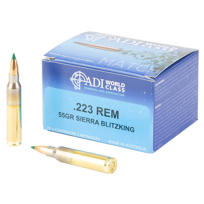 ADI Ammunition .223 Remington 55 Grain Match Sierra BlitzKing Boat-Tail Ammunition - 20 Per Box