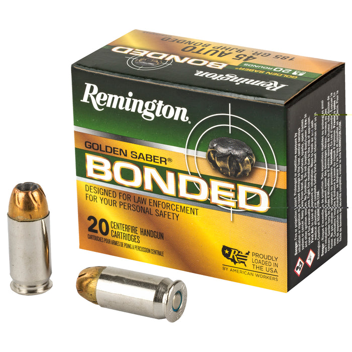 Remington .45 ACP 185 Grain Golden Saber Brass JHP Bonded Ammunition 20 Round Box