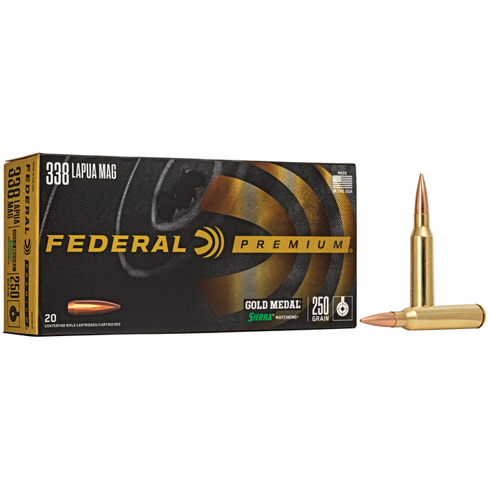 Federal Gold Medal .338 Lapua 250 Grain Boat Tail Hollow Point Ammunition 20 Round Box
