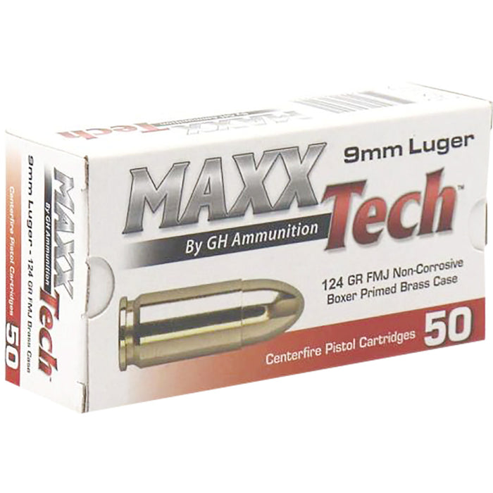 MAXXTech 9mm Luger  124 GR FMJ Ammunition - 50 Round Box
