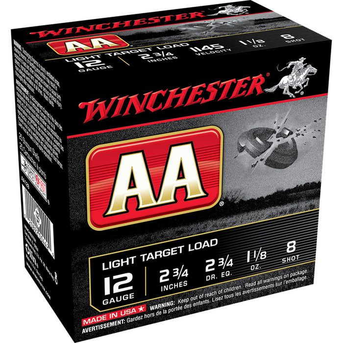 Winchester AA Light Target Load 12 Gauge 2.75 in. 1 1/8 oz. 8 Shot 25 Per Box